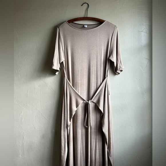 Short sleeve front tie modal maxi wrap dress - Picture 2 of 6
